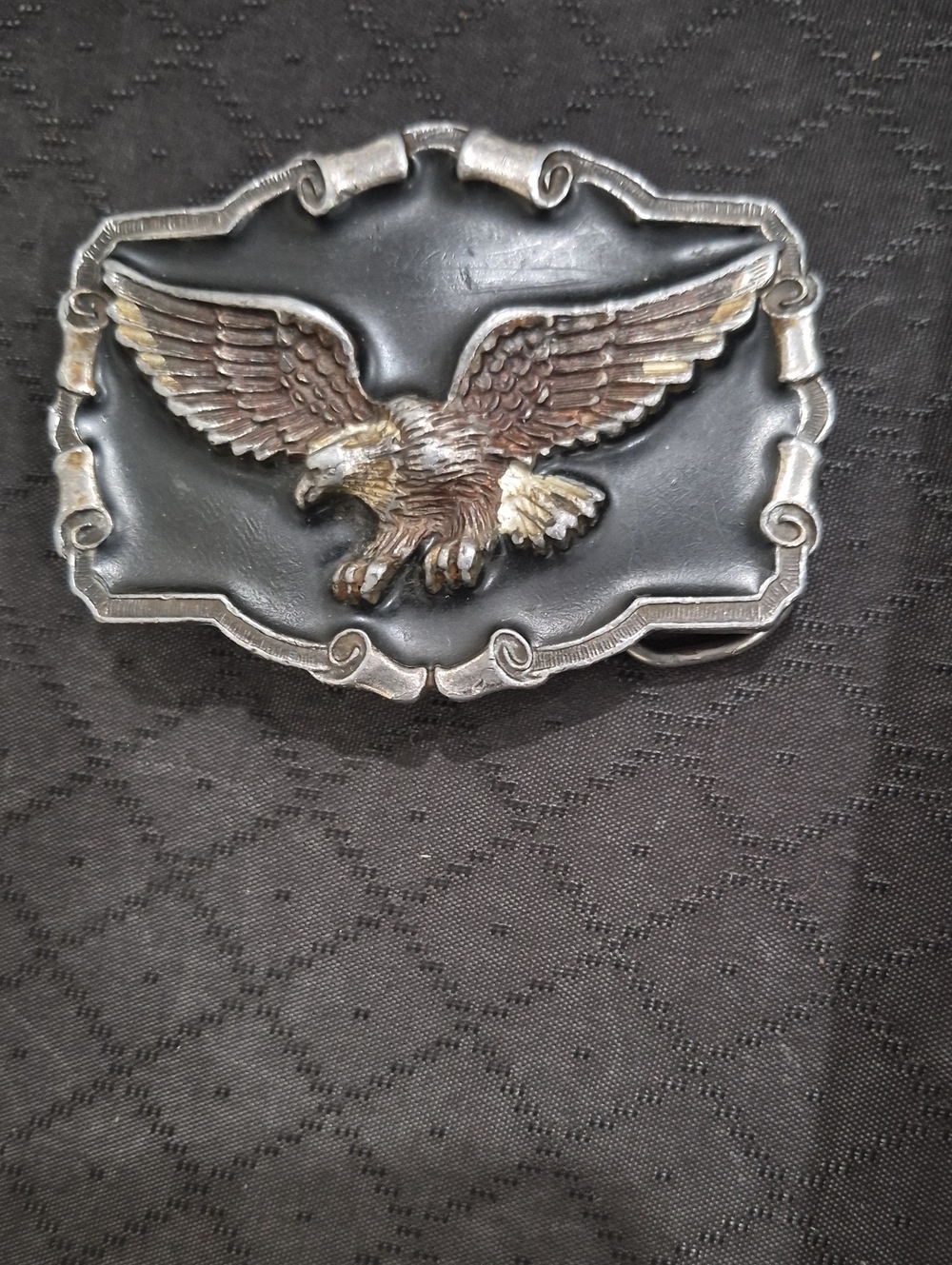 Harley-Davidson Black Belt Buckle with Silver and Bronze Eagle